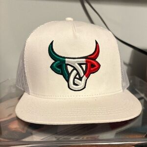 White Mexican Flag cow Flag under bill flatbill cap